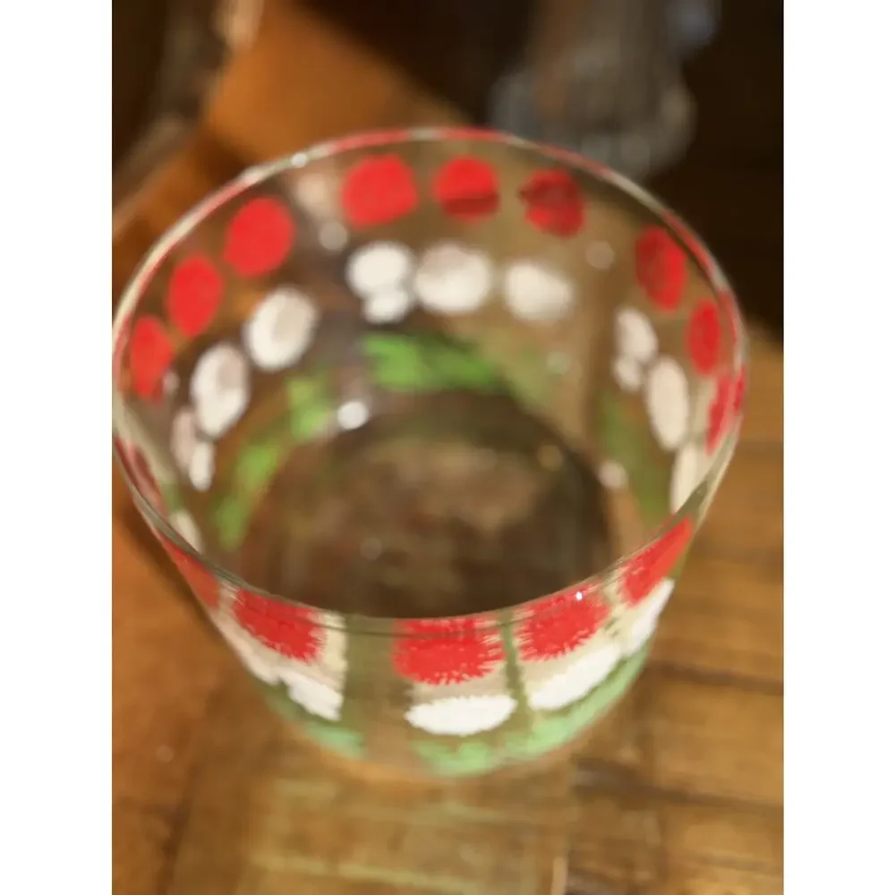 Hazel Atlas Vintage Glass Ice Bucket Clear Red White Green Excellent Floral